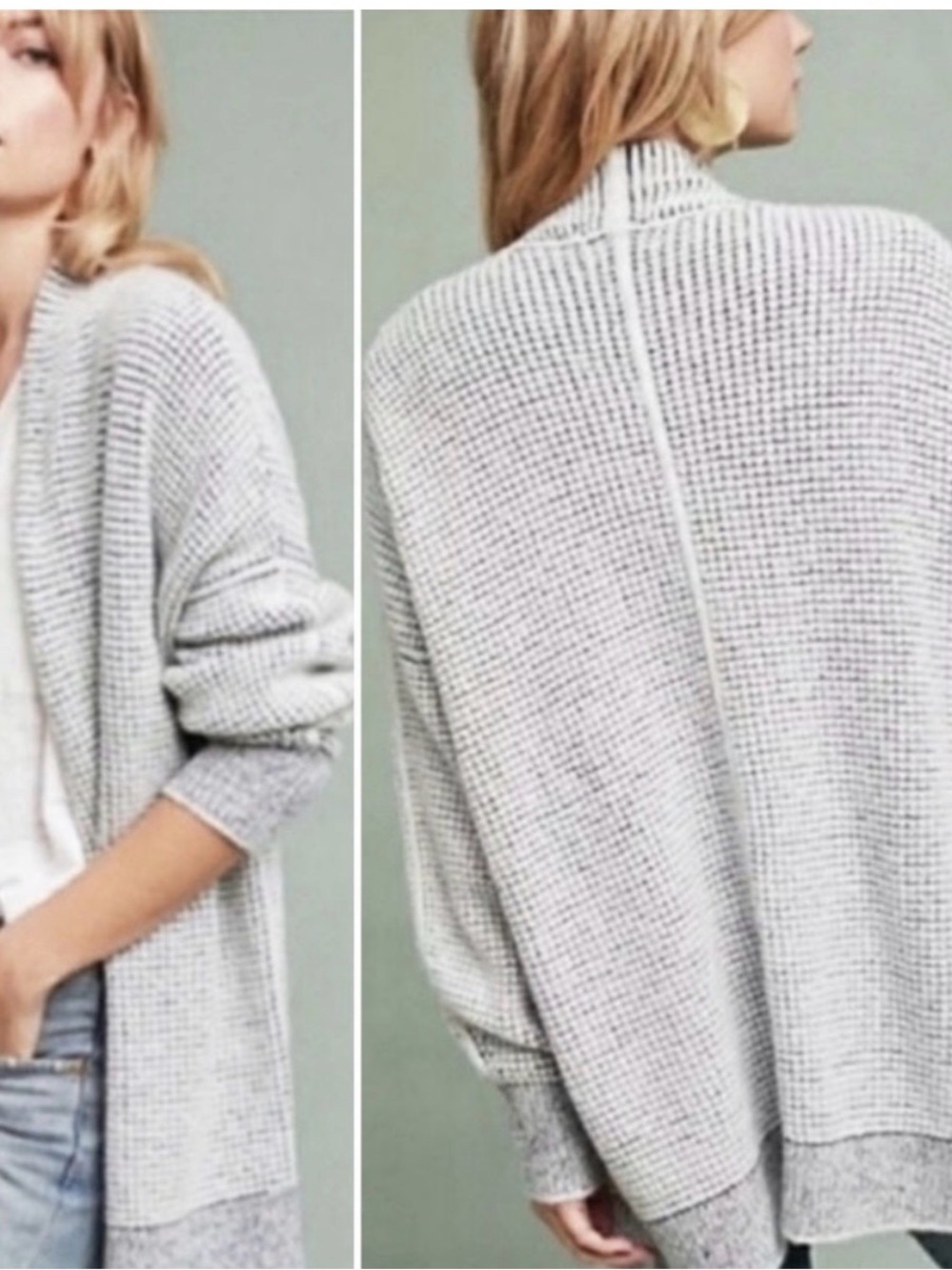 Anthropologie ‘sleeping on snow’ M/L Light Gray Open Waffle-Knit Cardigan